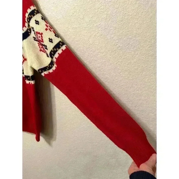 VTG JCPenney Womens M Fair Isle Nordic Crewneck Sweater Red 70 Grannycore Grunge - Picture 3 of 9